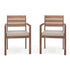 Bedford Set of 2 Indoor-Outdoor Stackable Patio Dining Armchairs with Brushed Woodgrain Aluminum Finish and All-Weather Seat Cushions
