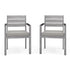 Bedford Set of 2 Indoor-Outdoor Stackable Patio Dining Armchairs with Brushed Woodgrain Aluminum Finish and All-Weather Seat Cushions
