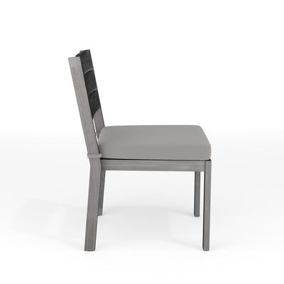 Bedford Set of 2 Indoor-Outdoor Stackable Patio Dining Chairs with Brushed Woodgrain Aluminum Finish and All-Weather Seat Cushions - View 2