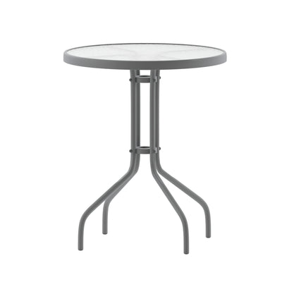 23.75" Round Tempered Glass Metal Table with Smooth Ripple Design Top - View 1