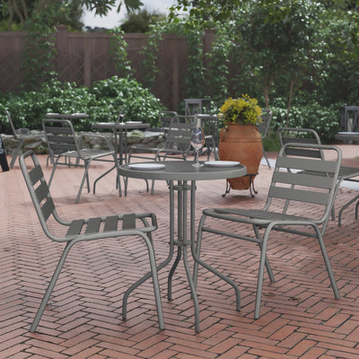 23.75" Round Tempered Glass Metal Table with Smooth Ripple Design Top - View 2