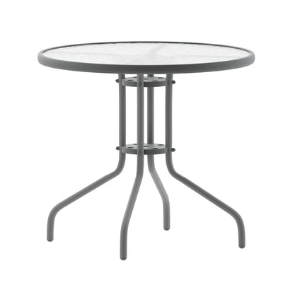 31.5" Round Tempered Glass Metal Table with Smooth Ripple Design Top - View 1