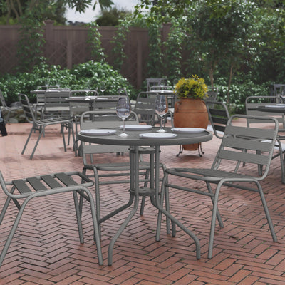 31.5" Round Tempered Glass Metal Table with Smooth Ripple Design Top - View 2