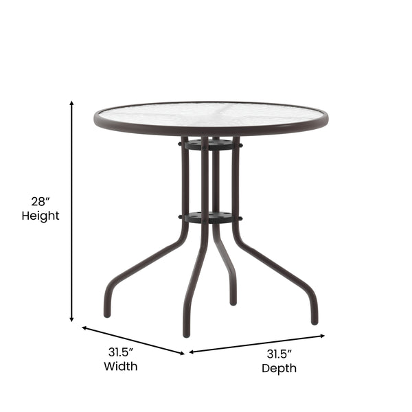 Clear/Bronze |#| 31.5inch Round Tempered Glass Metal Table with Smooth Ripple Design Top