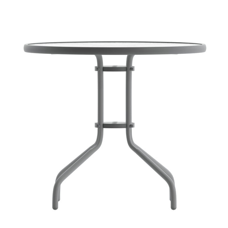 Clear/Silver |#| 31.5inch Round Tempered Glass Metal Table with Smooth Ripple Design Top