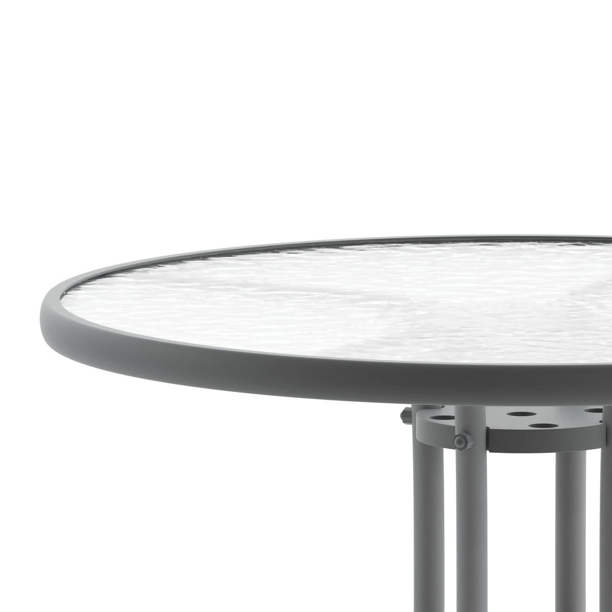 Clear/Silver |#| 31.5inch Round Tempered Glass Metal Table with Smooth Ripple Design Top