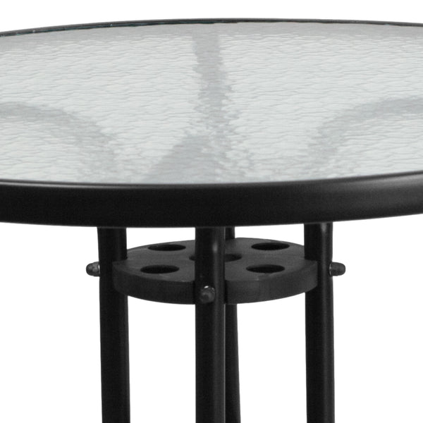 Clear/Bronze |#| 31.5inch Round Tempered Glass Metal Table with Smooth Ripple Design Top