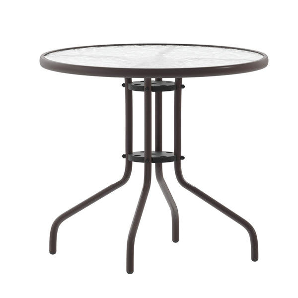 Clear/Bronze |#| 31.5inch Round Tempered Glass Metal Table with Smooth Ripple Design Top