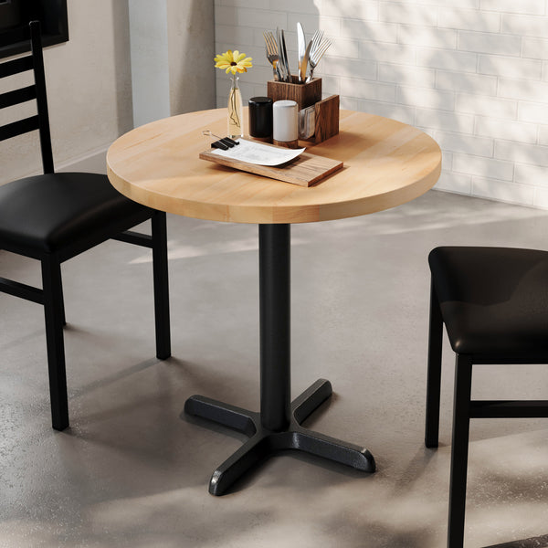 Natural Top/Black Base |#| Commercial 30" NAT Wood Tabletop-22" x 22" Black Table Height Cast Iron X Base