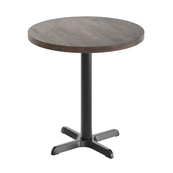 Dark Brown Top/Black Base |#| Commercial 30" DK BN Wood Tabletop-22" x 22" Black Table Height Cast Iron X Base