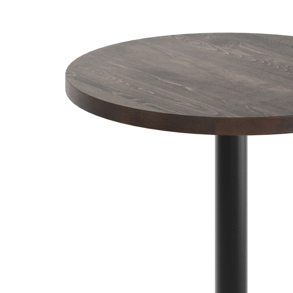 Dark Brown Top/Black Base |#| Commercial 30" DK BN Wood Tabletop-22" x 22" Black Table Height Cast Iron X Base