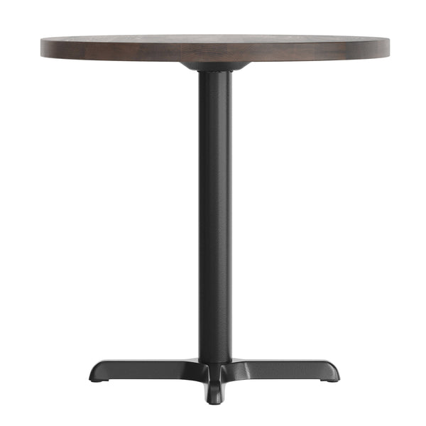 Dark Brown Top/Black Base |#| Commercial 30" DK BN Wood Tabletop-22" x 22" Black Table Height Cast Iron X Base