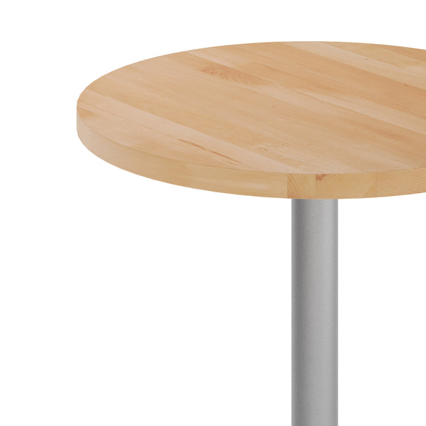 Natural Top/Silver Base |#| Commercial 30" NAT Wood Tabletop-22" x 22" SIL Table Height Cast Iron X Base