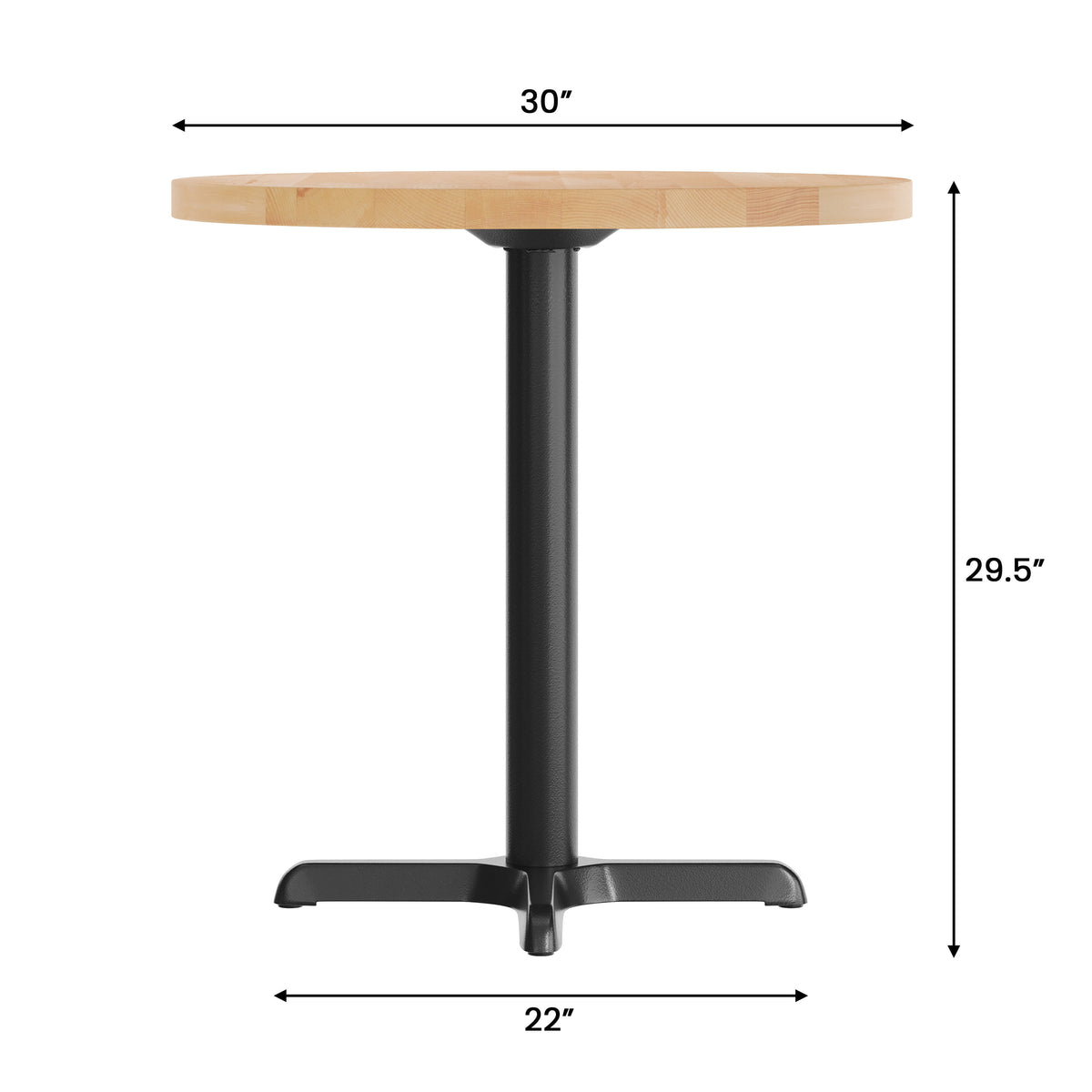 Natural Top/Black Base |#| Commercial 30" NAT Wood Tabletop-22" x 22" Black Table Height Cast Iron X Base