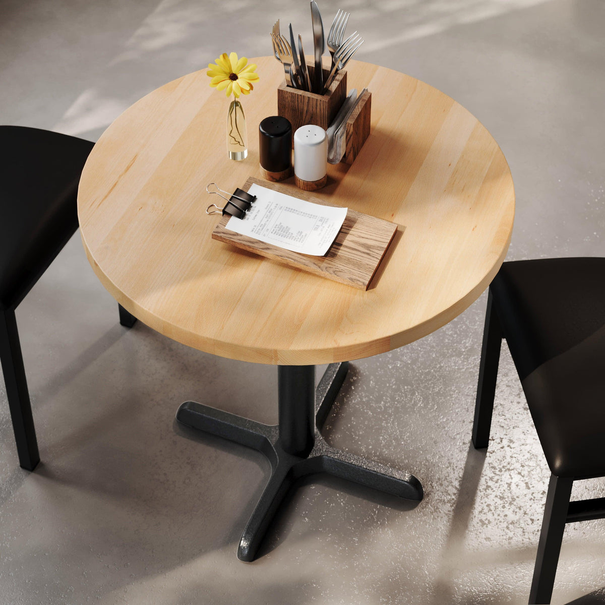 Natural Top/Black Base |#| Commercial 30" NAT Wood Tabletop-22" x 22" Black Table Height Cast Iron X Base