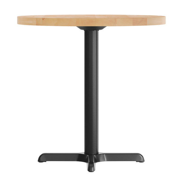 Natural Top/Black Base |#| Commercial 30" NAT Wood Tabletop-22" x 22" Black Table Height Cast Iron X Base