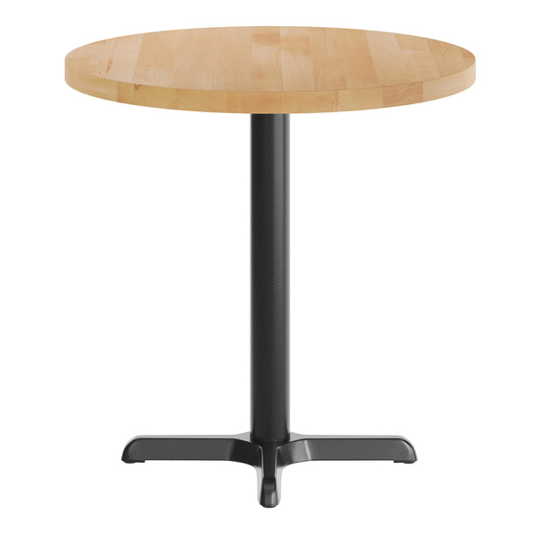Natural Top/Black Base |#| Commercial 30" NAT Wood Tabletop-22" x 22" Black Table Height Cast Iron X Base