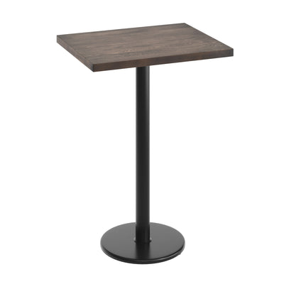 Rectangular Solid Wood Commercial Tabletop with 18" Round Bar Height Base - View 1