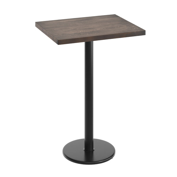 Dark Brown Top/Black Base |#| Commercial 24x30 DK Brown Wood Tabletop-18" RD Black Bar Height Cast Iron Base