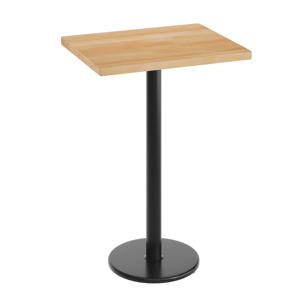 Natural Top/Black Base |#| Commercial 24x30 Natural Wood Tabletop-18" RD Black Bar Height Cast Iron Base