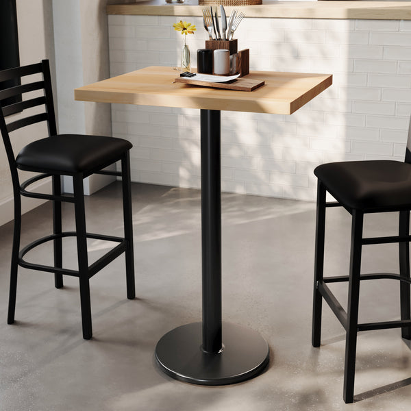 Natural Top/Black Base |#| Commercial 24x30 Natural Wood Tabletop-18" RD Black Bar Height Cast Iron Base