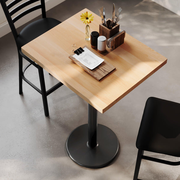 Natural Top/Black Base |#| Commercial 24x30 Natural Wood Tabletop-18" RD Black Bar Height Cast Iron Base