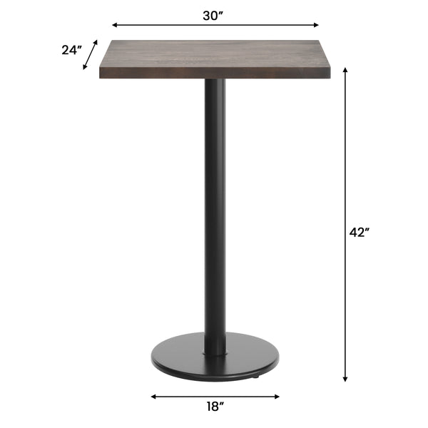Dark Brown Top/Black Base |#| Commercial 24x30 DK Brown Wood Tabletop-18" RD Black Bar Height Cast Iron Base