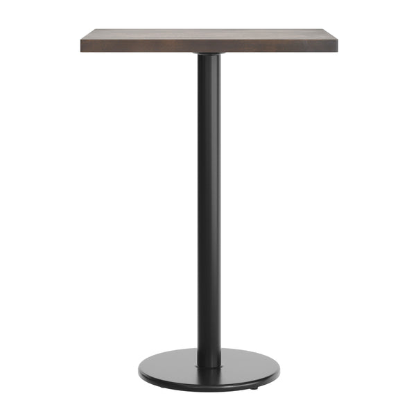 Dark Brown Top/Black Base |#| Commercial 24x30 DK Brown Wood Tabletop-18" RD Black Bar Height Cast Iron Base