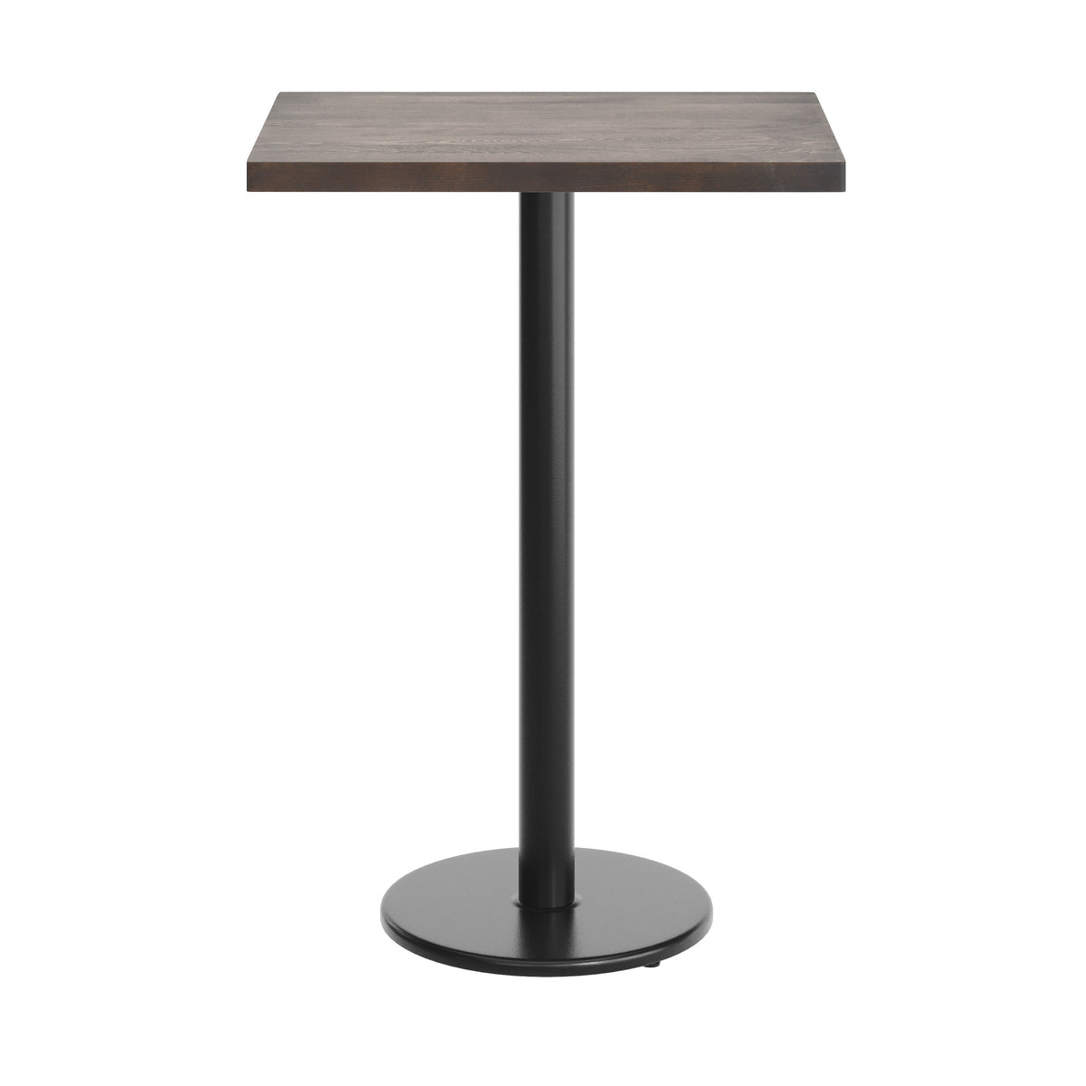 Dark Brown Top/Black Base |#| Commercial 24x30 DK Brown Wood Tabletop-18" RD Black Bar Height Cast Iron Base