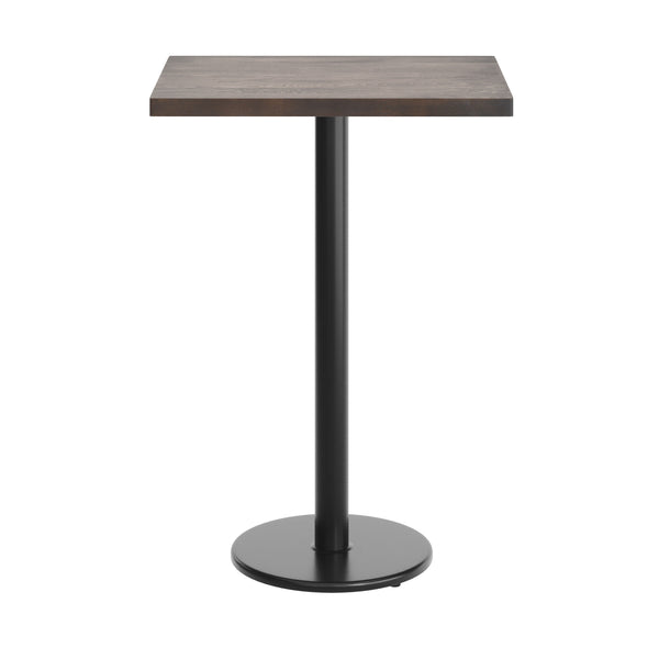 Dark Brown Top/Black Base |#| Commercial 24x30 DK Brown Wood Tabletop-18" RD Black Bar Height Cast Iron Base