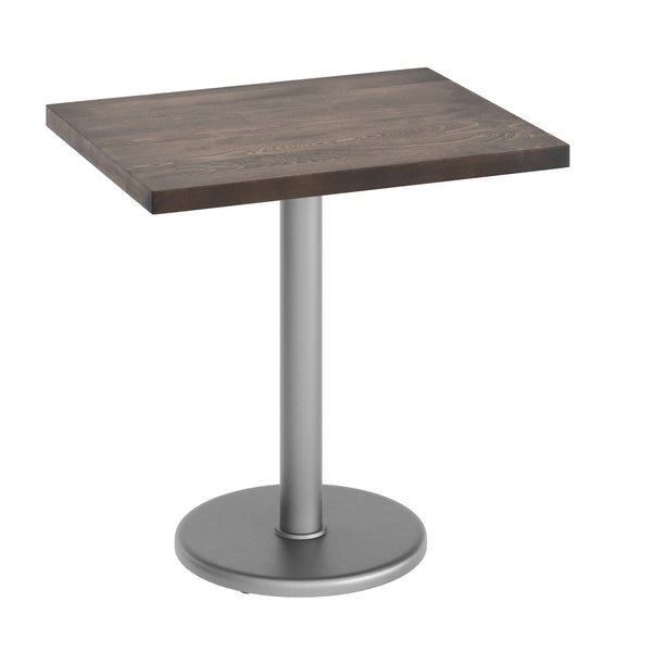 Dark Brown Top/Silver Base |#| Commercial 24x30 DK Brown Wood Tabletop-18" RD Silver Cast Iron Base
