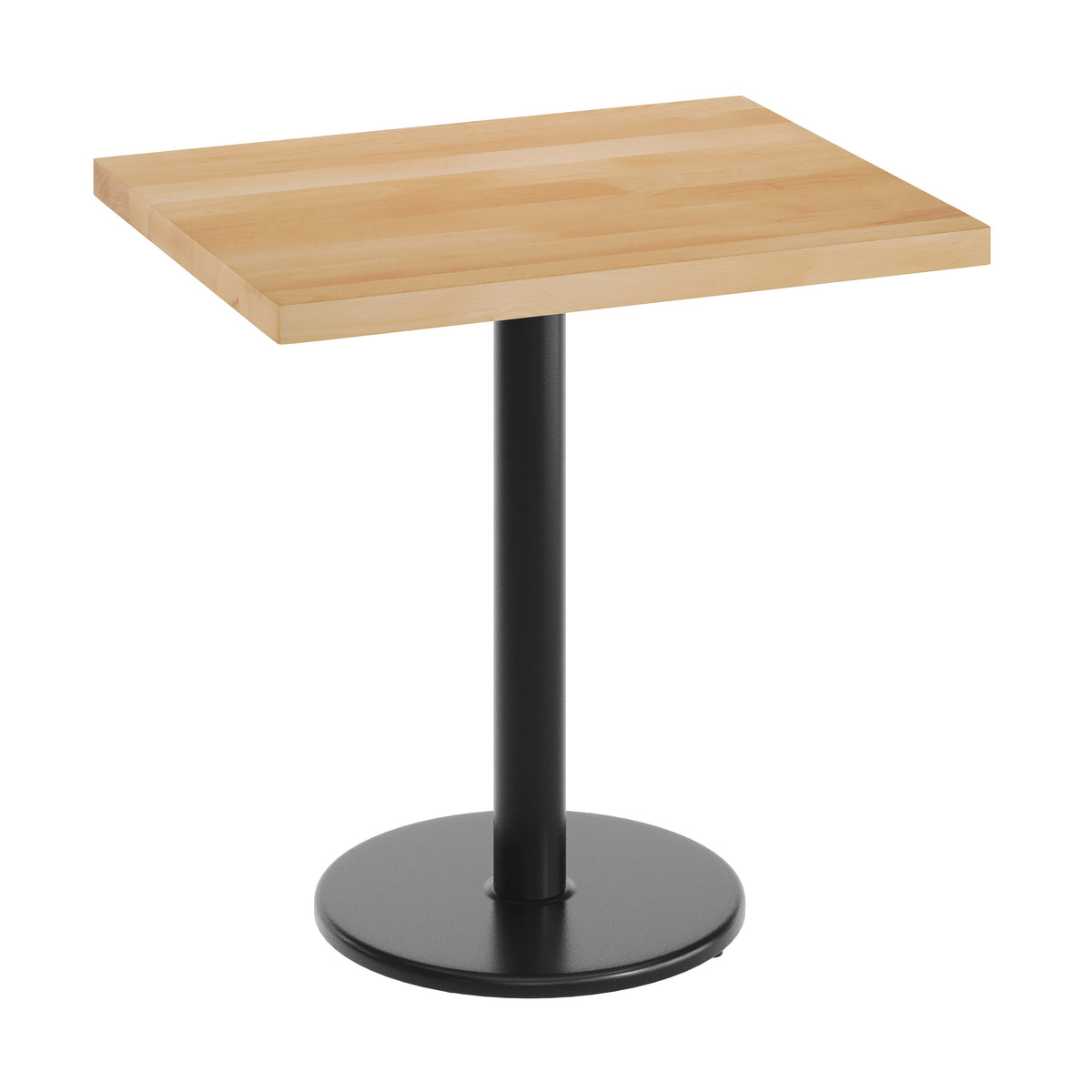 Natural Top/Black Base |#| Commercial 24x30 Natural Wood Tabletop-18" RD Black Cast Iron Base