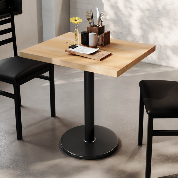 Natural Top/Black Base |#| Commercial 24x30 Natural Wood Tabletop-18" RD Black Cast Iron Base