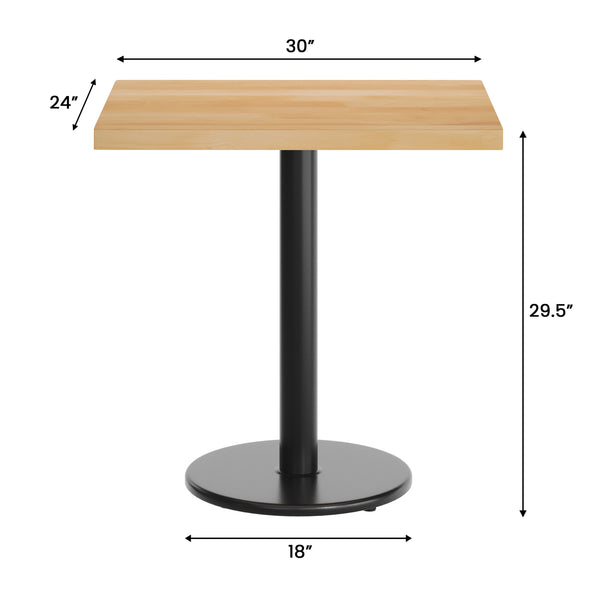 Natural Top/Black Base |#| Commercial 24x30 Natural Wood Tabletop-18" RD Black Cast Iron Base