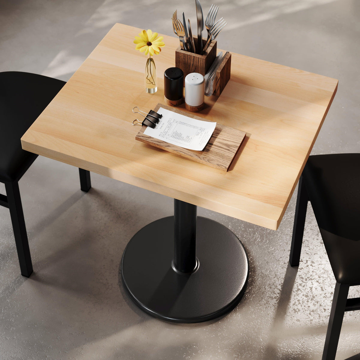 Natural Top/Black Base |#| Commercial 24x30 Natural Wood Tabletop-18" RD Black Cast Iron Base