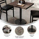 Dark Brown Top/Black Base |#| Commercial 24x30 DK Brown Wood Tabletop-18" RD Black Cast Iron Base