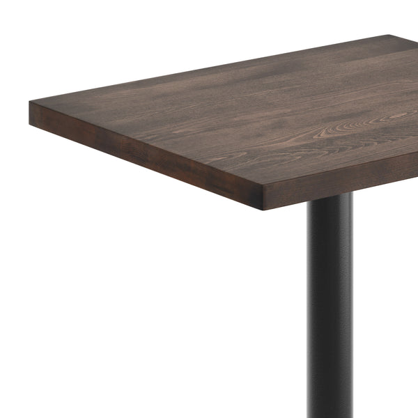 Dark Brown Top/Black Base |#| Commercial 24x30 DK Brown Wood Tabletop-18" RD Black Cast Iron Base