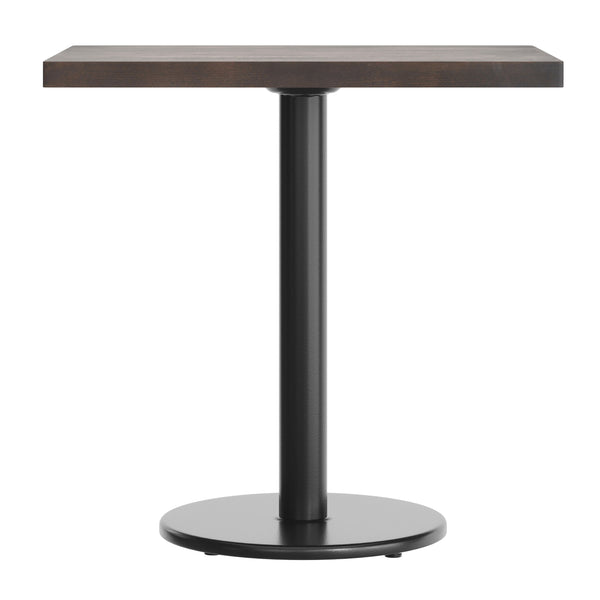 Dark Brown Top/Black Base |#| Commercial 24x30 DK Brown Wood Tabletop-18" RD Black Cast Iron Base
