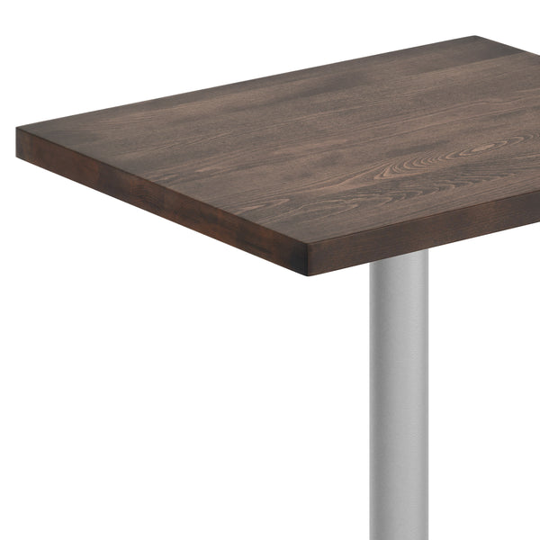 Dark Brown Top/Silver Base |#| Commercial 24x30 DK Brown Wood Tabletop-18" RD Silver Cast Iron Base