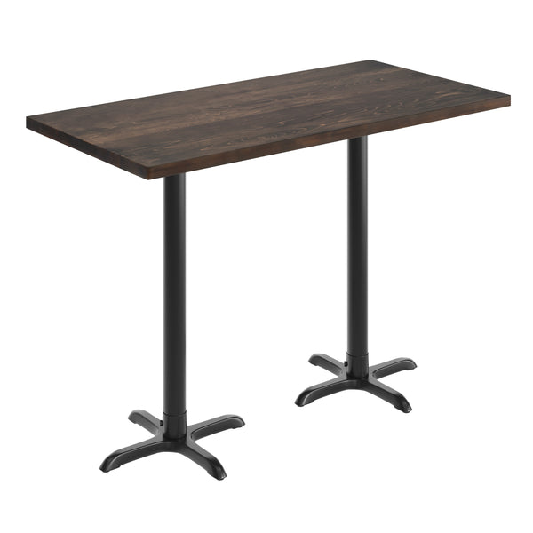 Dark Brown Top/Black Base,60"L x 30"W |#| Commercial 30x60 DK Brown Wood Tabletop and 22x22 Bar Height BK Cast Iron X Base