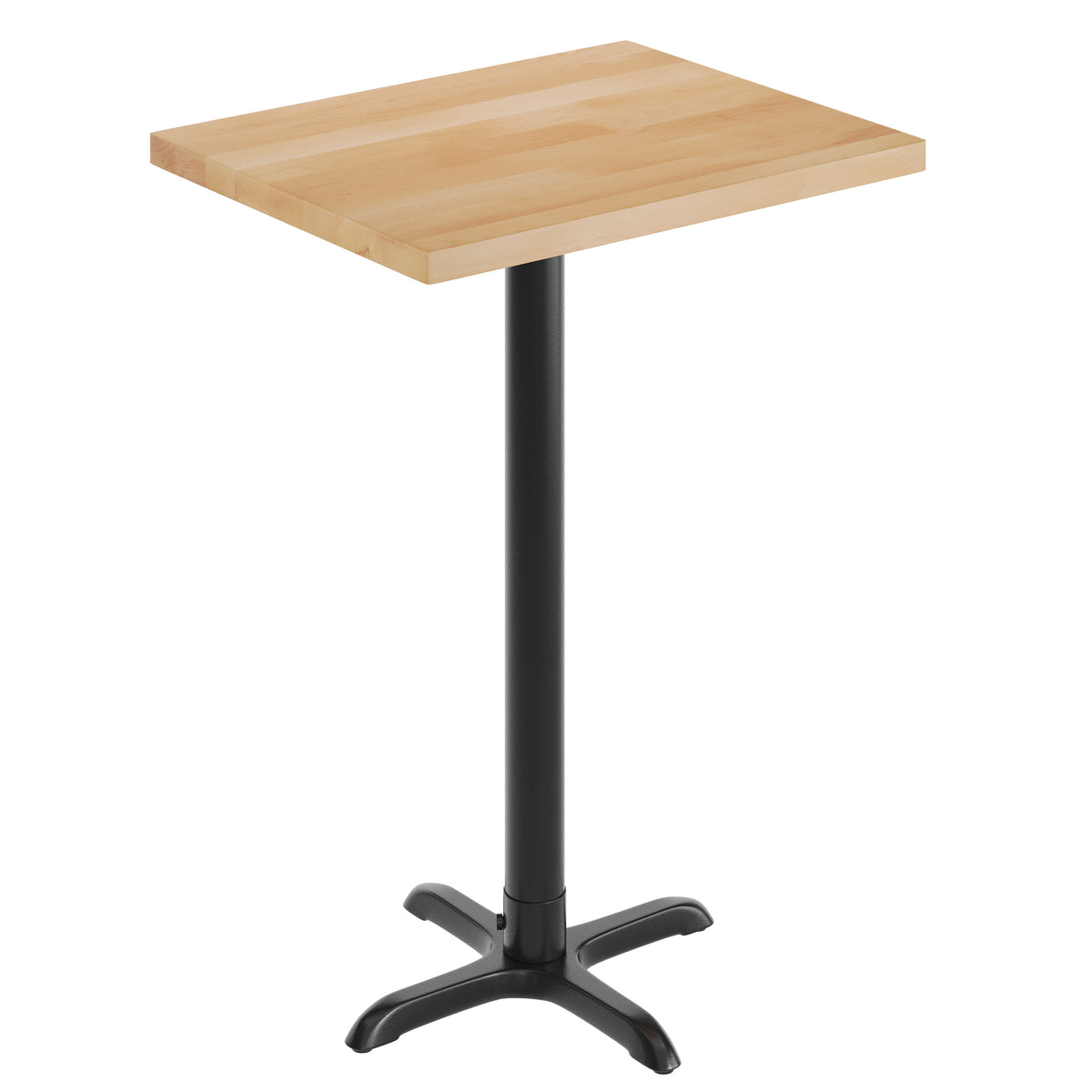 Natural Top/Black Base,30"L x 24"W |#| Commercial 24x30 Natural Wood Tabletop and 22x22 Bar Height BK Cast Iron X Base