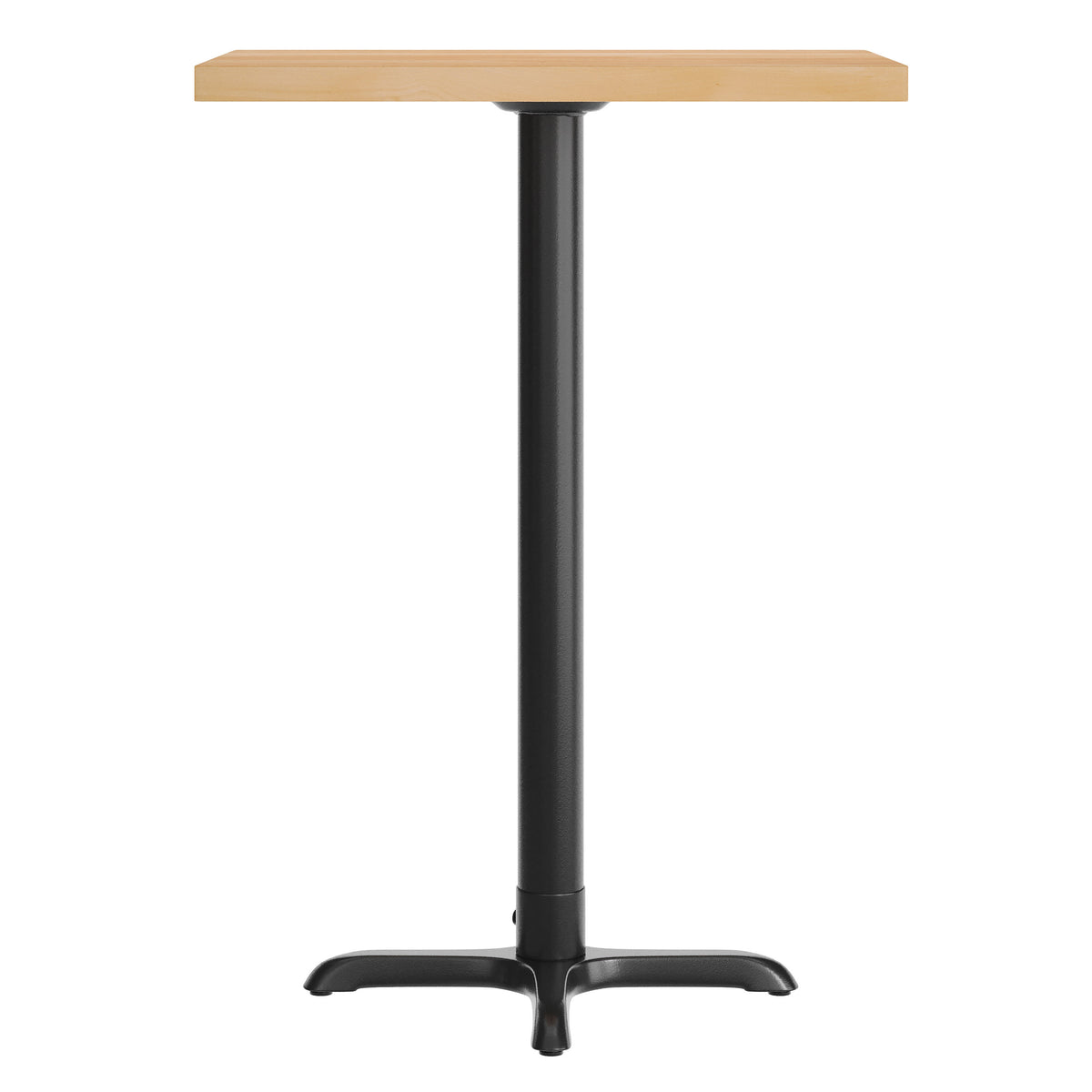 Natural Top/Black Base,30"L x 24"W |#| Commercial 24x30 Natural Wood Tabletop and 22x22 Bar Height BK Cast Iron X Base