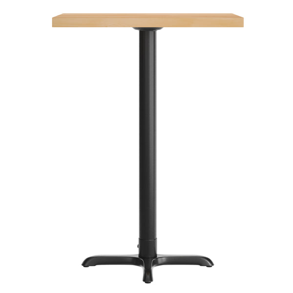 Natural Top/Black Base,30"L x 24"W |#| Commercial 24x30 Natural Wood Tabletop and 22x22 Bar Height BK Cast Iron X Base