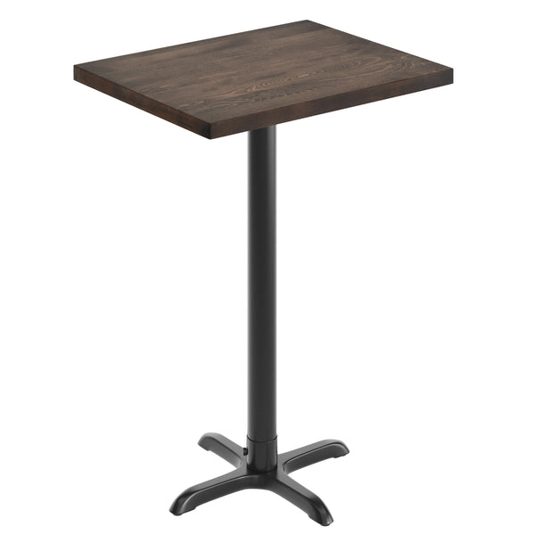 Dark Brown Top/Black Base,30"L x 24"W |#| Commercial 24x30 DK Brown Wood Tabletop and 22x22 Bar Height BK Cast Iron X Base