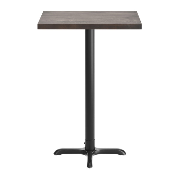 Dark Brown Top/Black Base,30"L x 24"W |#| Commercial 24x30 DK Brown Wood Tabletop and 22x22 Bar Height BK Cast Iron X Base