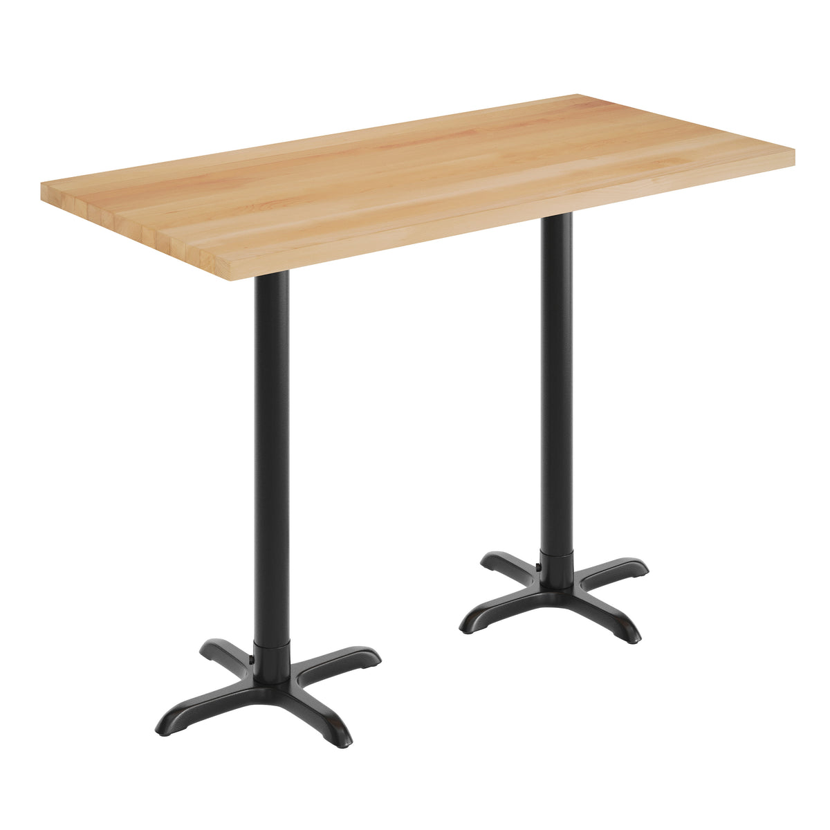 Natural Top/Black Base,60"L x 30"W |#| Commercial 30x60 Natural Wood Tabletop and 22x22 Bar Height BK Cast Iron X Base
