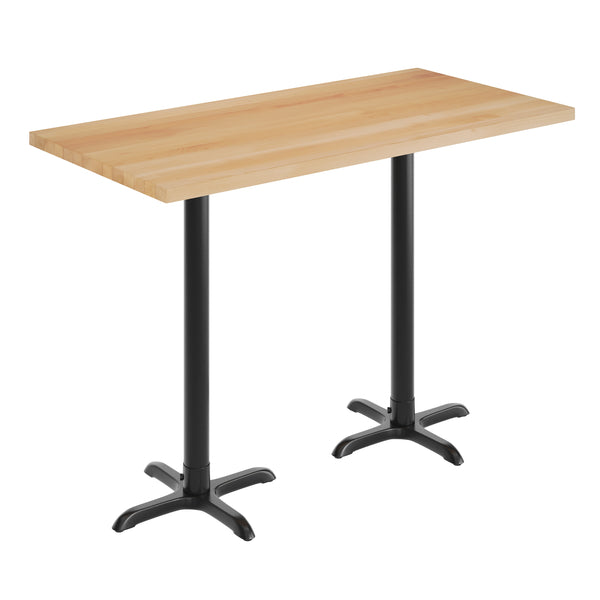 Natural Top/Black Base,60"L x 30"W |#| Commercial 30x60 Natural Wood Tabletop and 22x22 Bar Height BK Cast Iron X Base