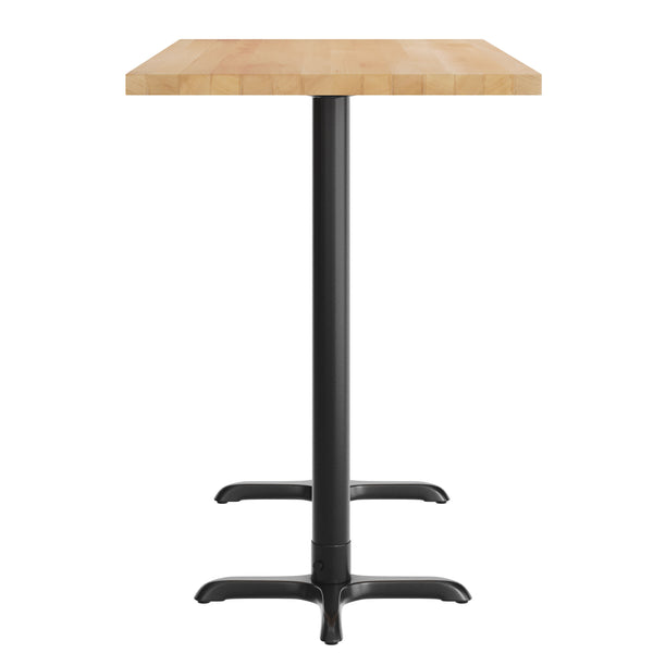 Natural Top/Black Base,60"L x 30"W |#| Commercial 30x60 Natural Wood Tabletop and 22x22 Bar Height BK Cast Iron X Base