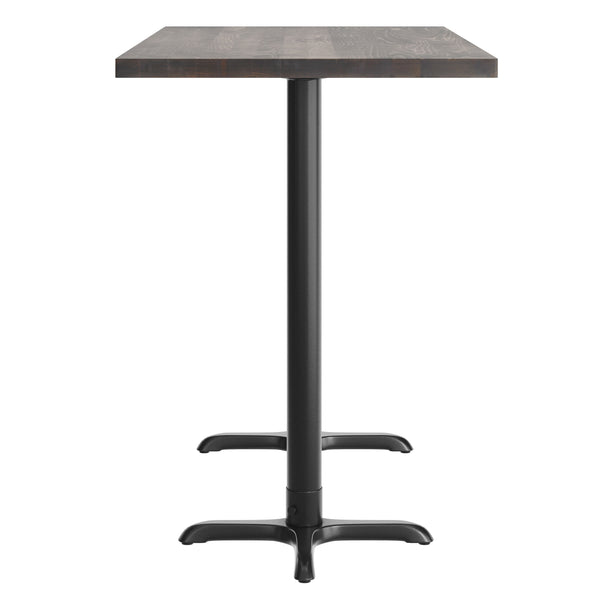 Dark Brown Top/Black Base,60"L x 30"W |#| Commercial 30x60 DK Brown Wood Tabletop and 22x22 Bar Height BK Cast Iron X Base