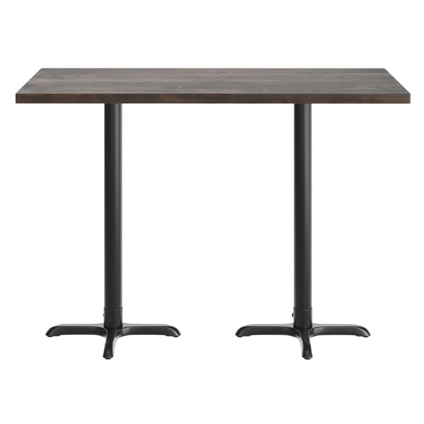 Dark Brown Top/Black Base,60"L x 30"W |#| Commercial 30x60 DK Brown Wood Tabletop and 22x22 Bar Height BK Cast Iron X Base